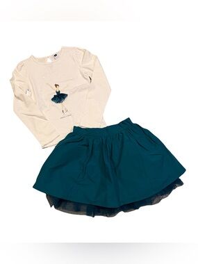 Janie and Jack Swiss Slopes Cream Ice Skater Top with Teal Tulle Skirt 7